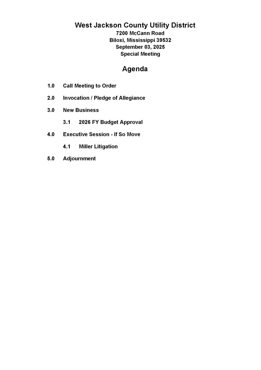 2025 09 03 Special Meeting Agenda
