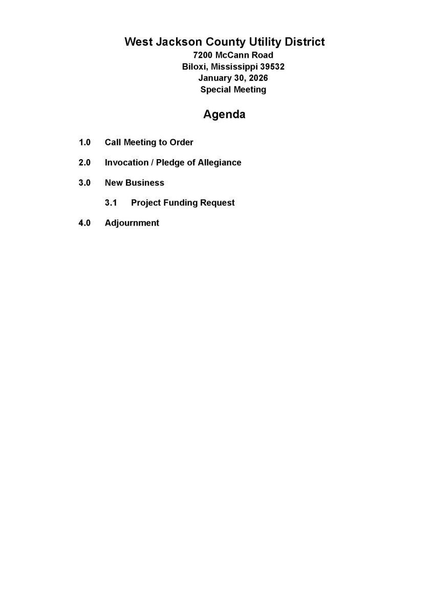 2026 01 30 Special Meeting Agenda