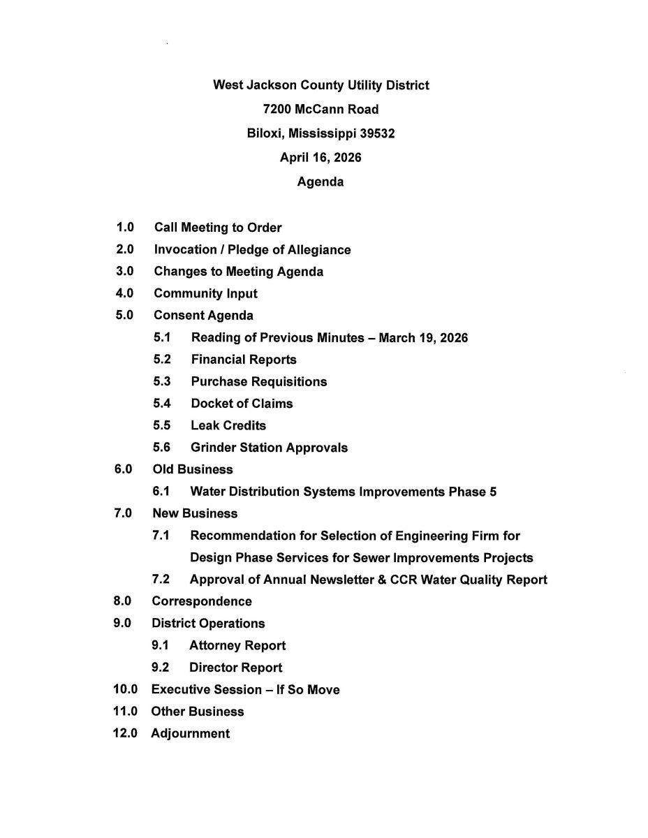 2026 04 16 Board Meeting Agenda